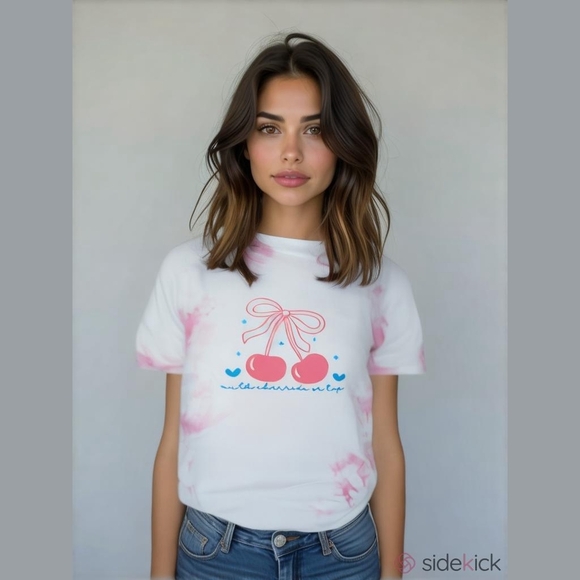 "With a Cherry on Top" Pink Tie Dye Relaxed Fit Graphic T-Shirt Size Medium - Picture 1 of 4